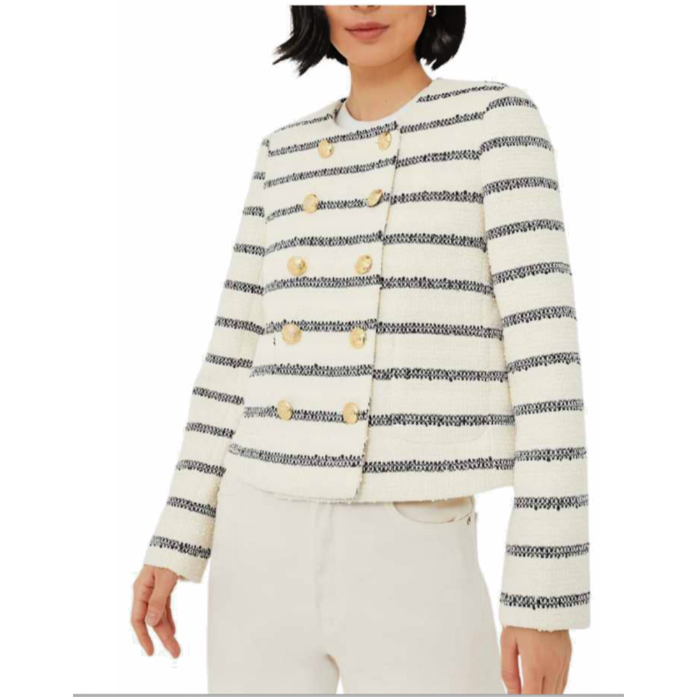 Tuckernuck Navy & Cream Striped Double Breasted Marais Jacket w/ Brass ButtonsXL - Picture 3 of 4